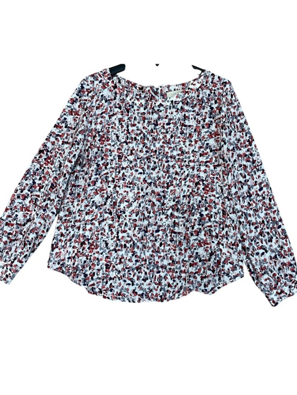 Loft Women's M Printed Long Sleeve Scoop Neck Chiffon Back Tie Pullover
